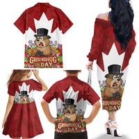 Funny Groundhog Day Family Matching Off The Shoulder Long Sleeve Dress and Hawaiian Shirt Canadian Maple Leaf - Wonder Print Shop