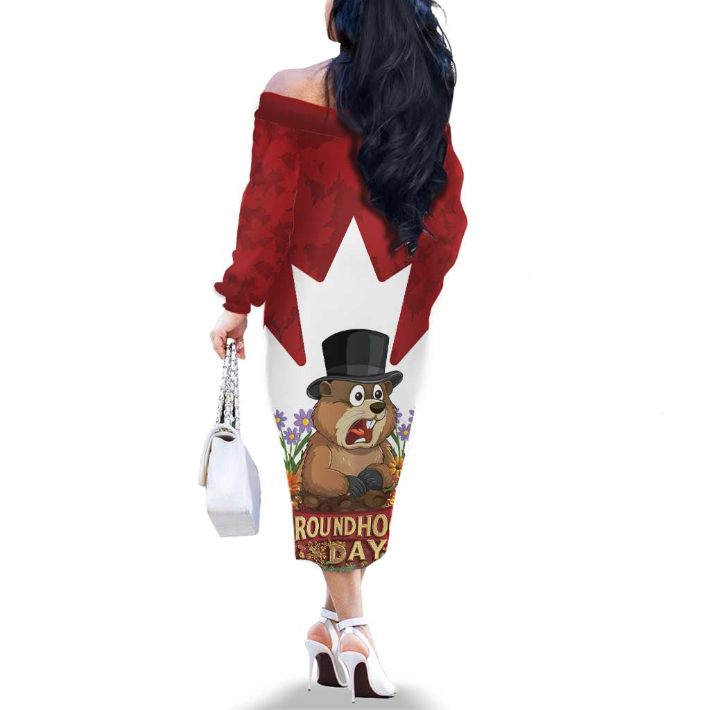 Funny Groundhog Day Family Matching Off The Shoulder Long Sleeve Dress and Hawaiian Shirt Canadian Maple Leaf - Wonder Print Shop