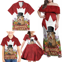 Funny Groundhog Day Family Matching Off Shoulder Maxi Dress and Hawaiian Shirt Canadian Maple Leaf - Wonder Print Shop