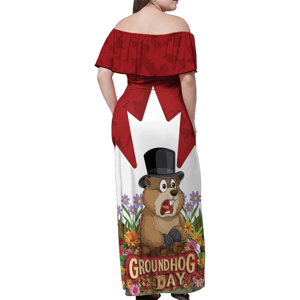 Funny Groundhog Day Family Matching Off Shoulder Maxi Dress and Hawaiian Shirt Canadian Maple Leaf - Wonder Print Shop