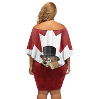 Funny Groundhog Day Family Matching Off Shoulder Short Dress and Hawaiian Shirt Canadian Maple Leaf - Wonder Print Shop