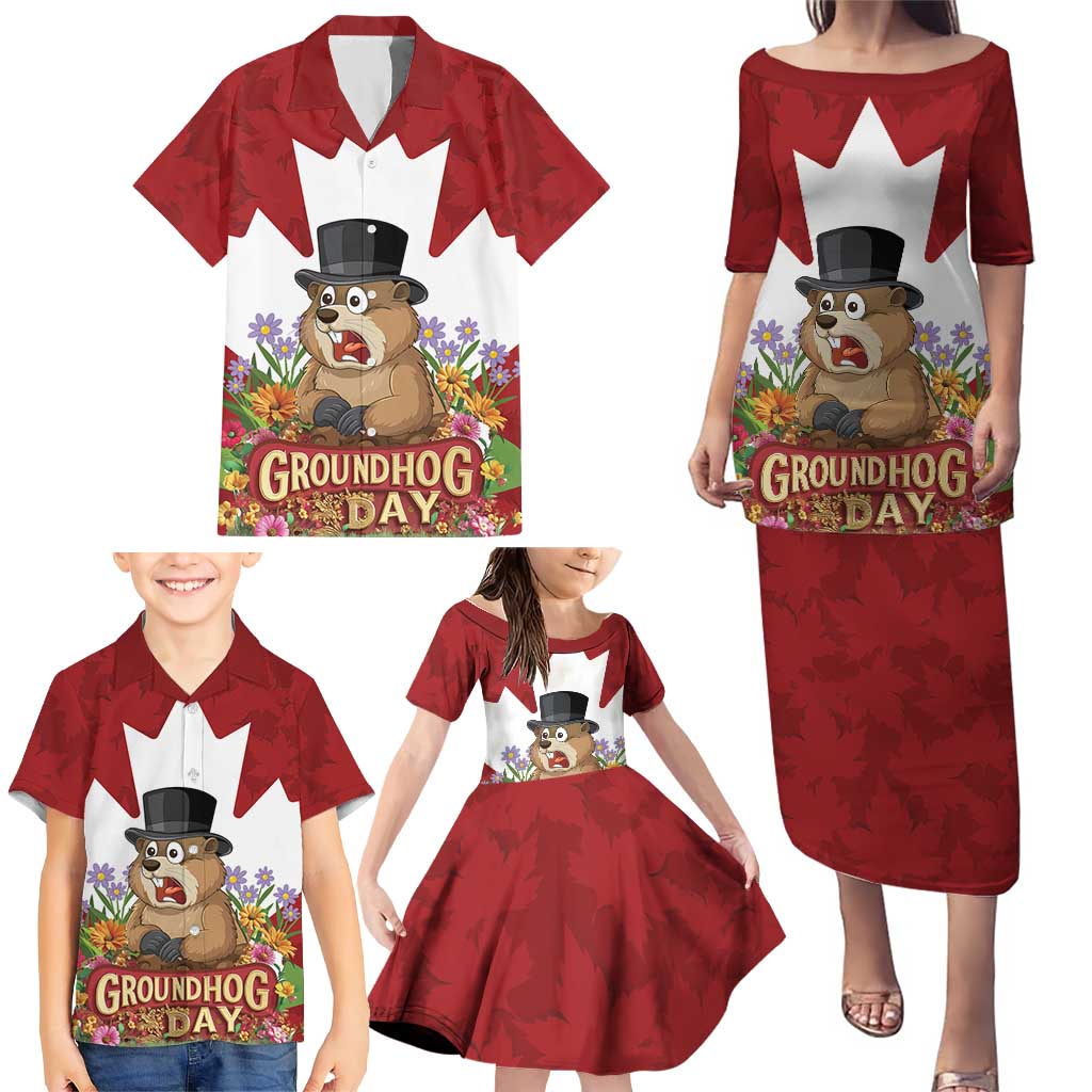 Funny Groundhog Day Family Matching Puletasi and Hawaiian Shirt Canadian Maple Leaf - Wonder Print Shop