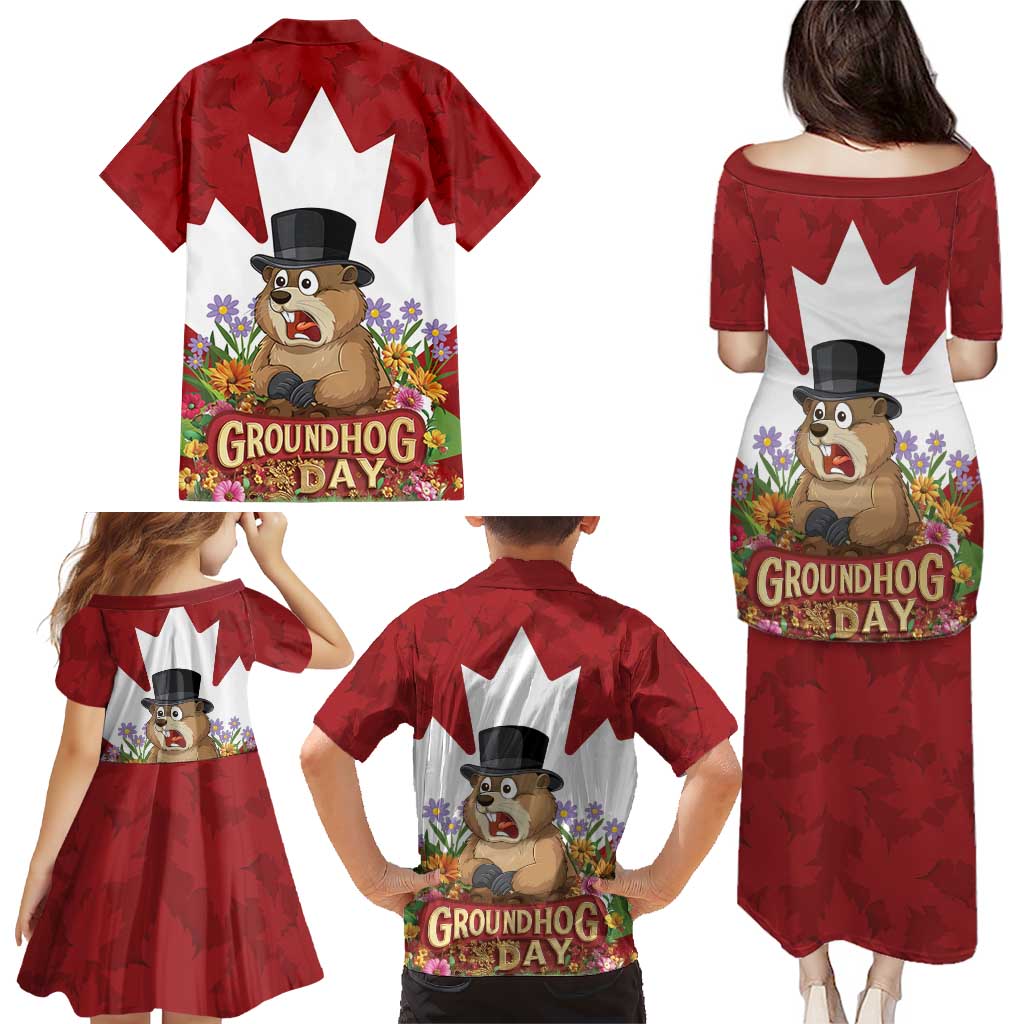 Funny Groundhog Day Family Matching Puletasi and Hawaiian Shirt Canadian Maple Leaf - Wonder Print Shop