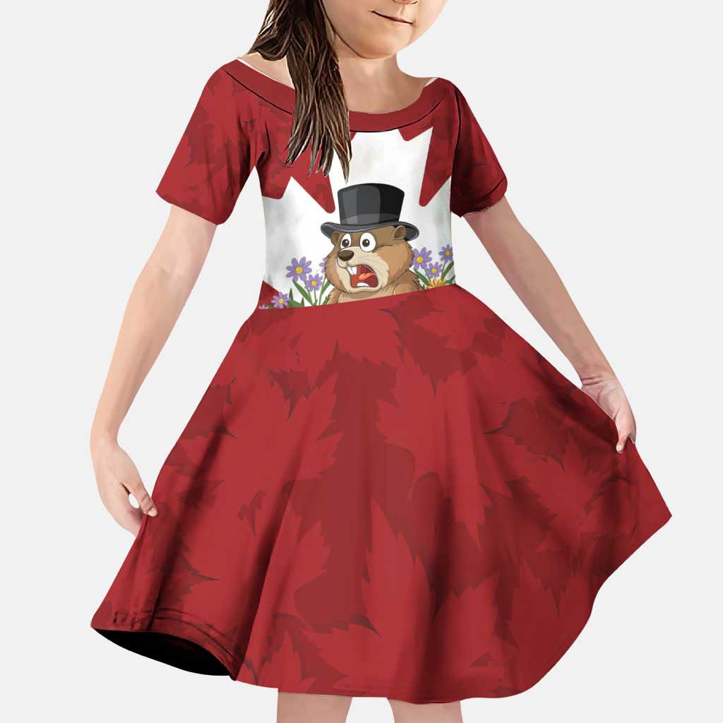 Funny Groundhog Day Family Matching Short Sleeve Bodycon Dress and Hawaiian Shirt Canadian Maple Leaf - Wonder Print Shop