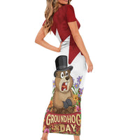 Funny Groundhog Day Family Matching Short Sleeve Bodycon Dress and Hawaiian Shirt Canadian Maple Leaf - Wonder Print Shop