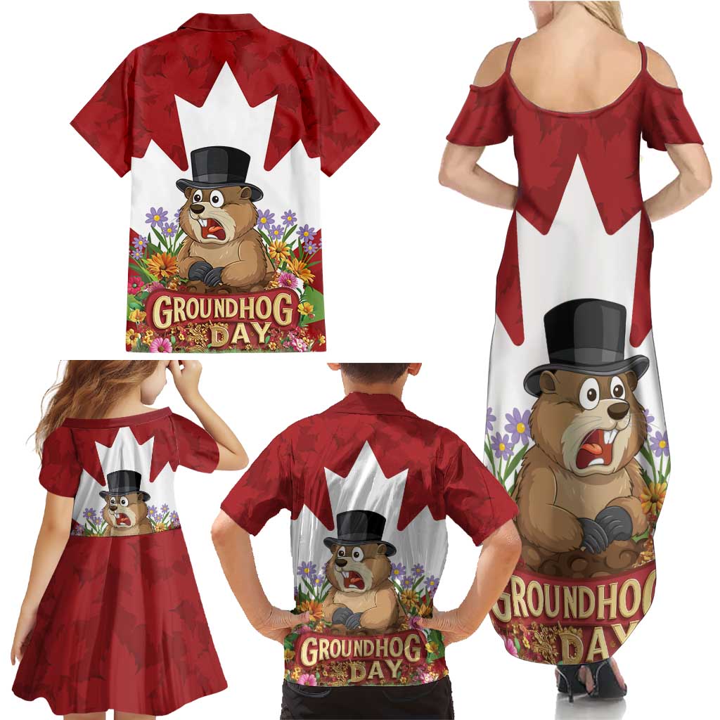Funny Groundhog Day Family Matching Summer Maxi Dress and Hawaiian Shirt Canadian Maple Leaf - Wonder Print Shop