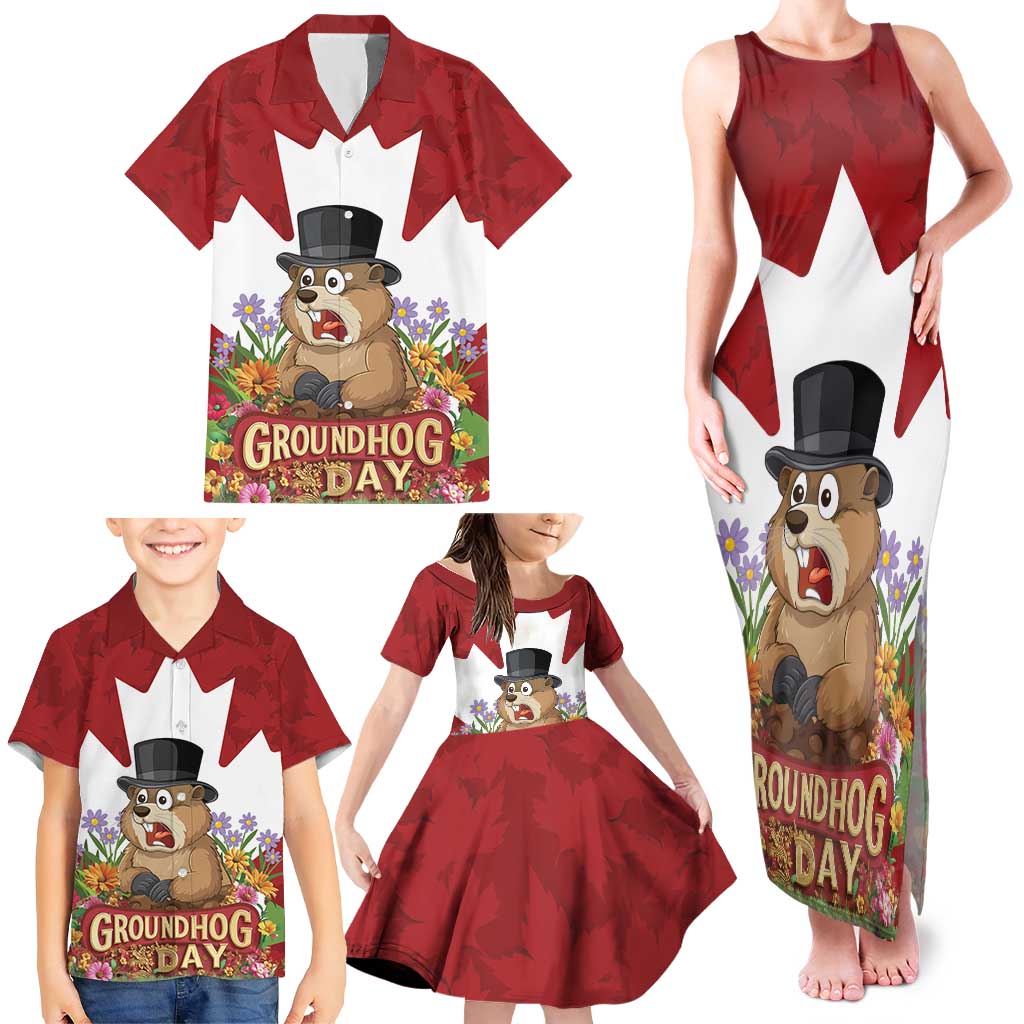 Funny Groundhog Day Family Matching Tank Maxi Dress and Hawaiian Shirt Canadian Maple Leaf - Wonder Print Shop