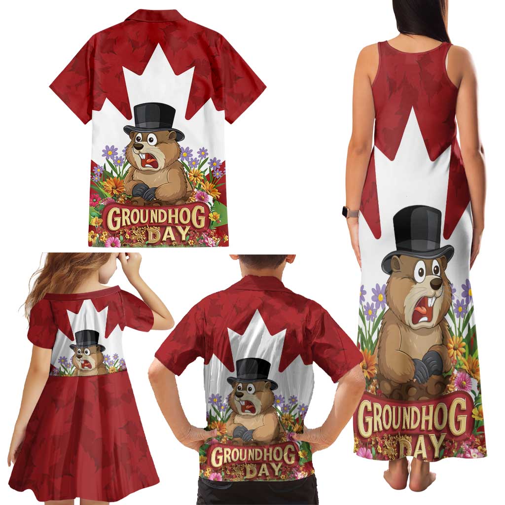 Funny Groundhog Day Family Matching Tank Maxi Dress and Hawaiian Shirt Canadian Maple Leaf - Wonder Print Shop
