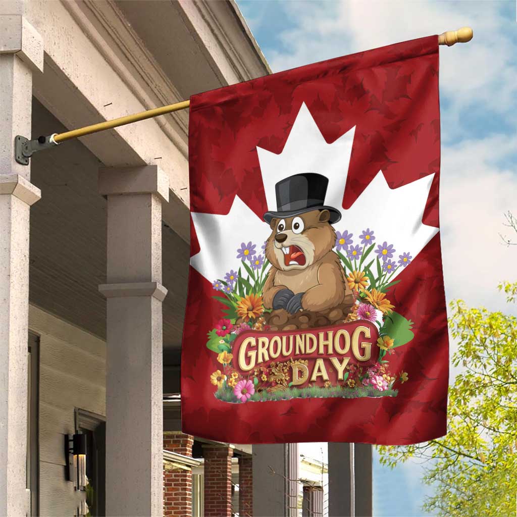Funny Groundhog Day Garden Flag Canadian Maple Leaf - Wonder Print Shop