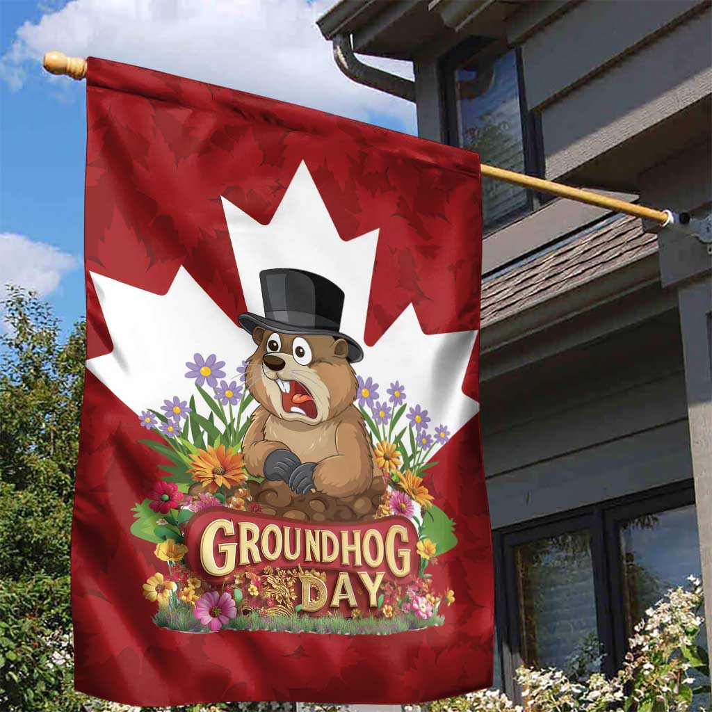Funny Groundhog Day Garden Flag Canadian Maple Leaf - Wonder Print Shop