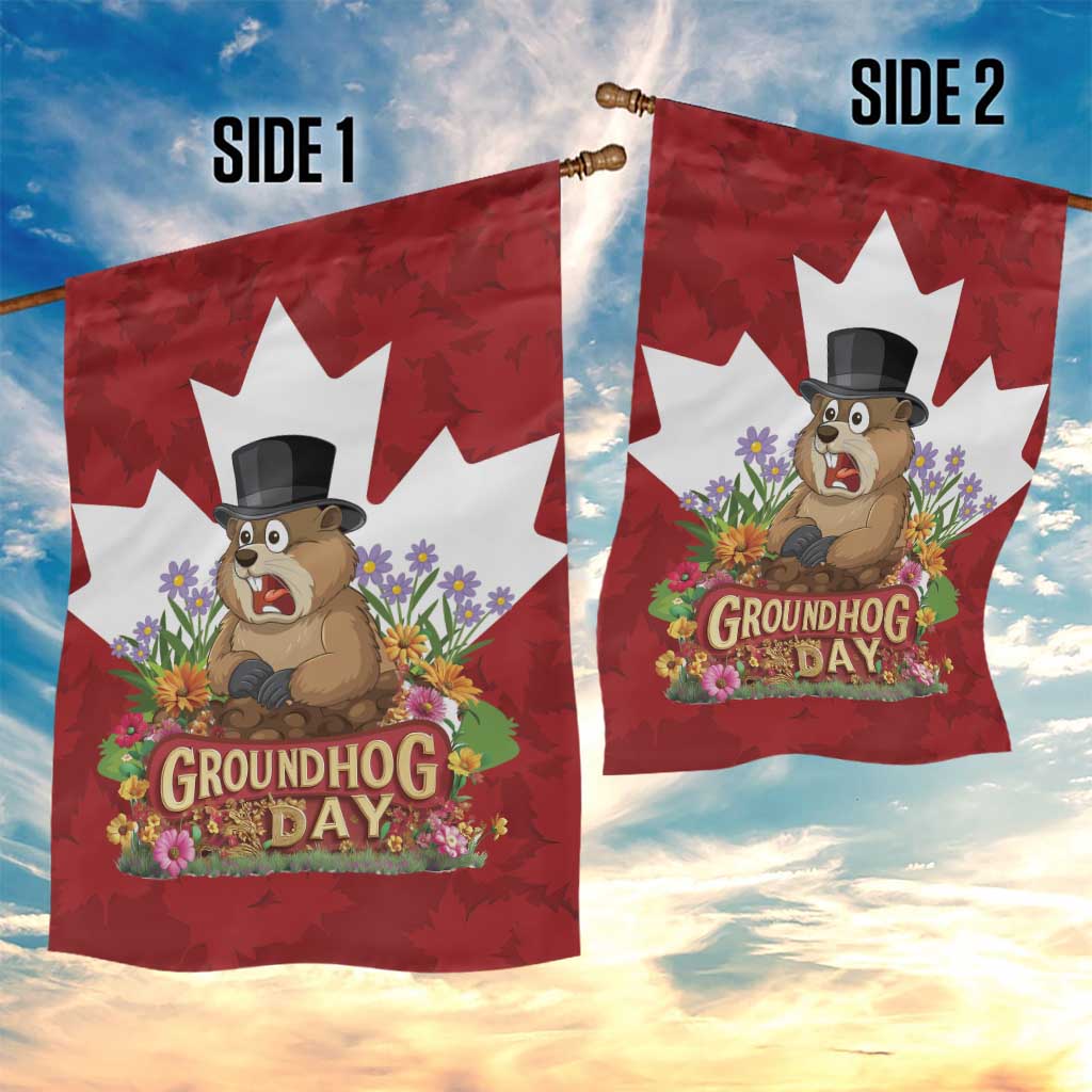 Funny Groundhog Day Garden Flag Canadian Maple Leaf - Wonder Print Shop