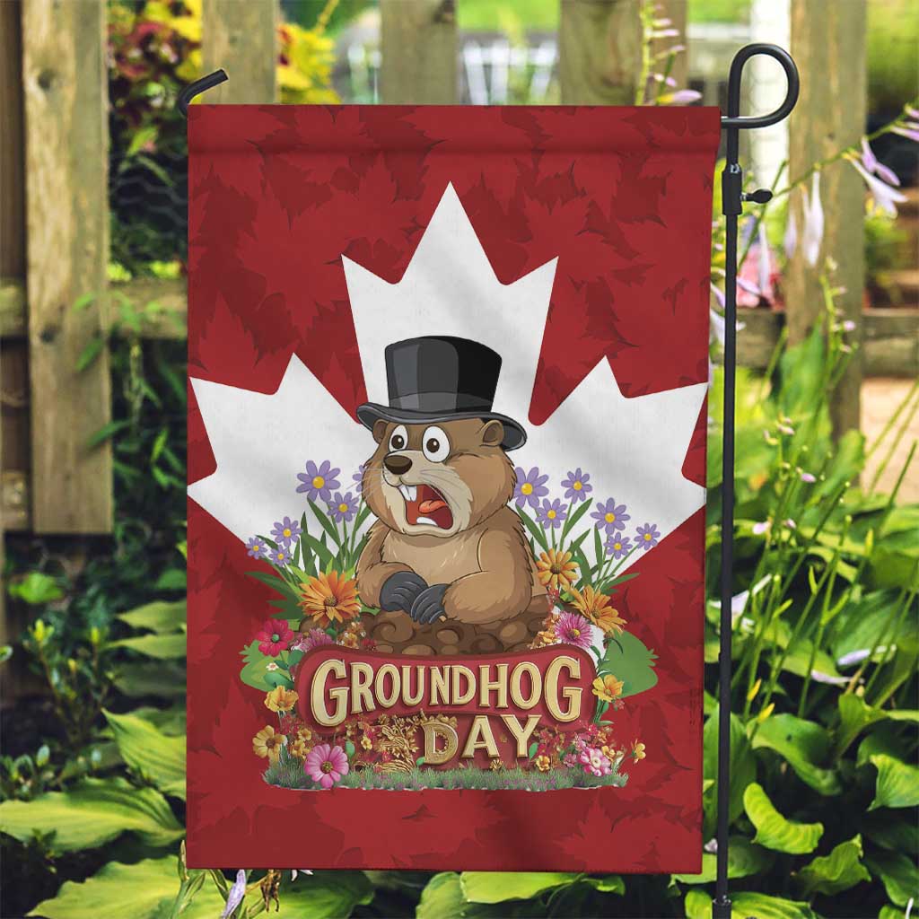 Funny Groundhog Day Garden Flag Canadian Maple Leaf - Wonder Print Shop