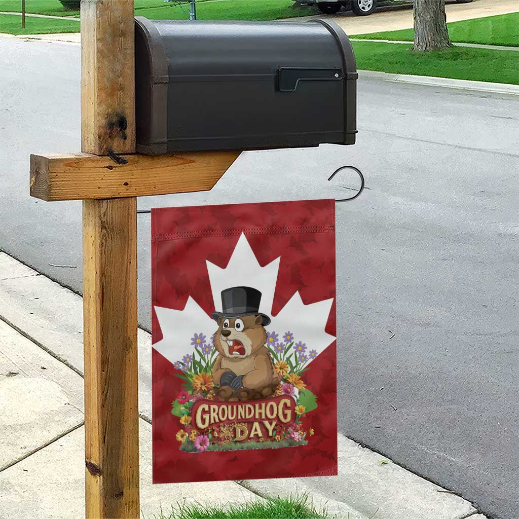 Funny Groundhog Day Garden Flag Canadian Maple Leaf - Wonder Print Shop