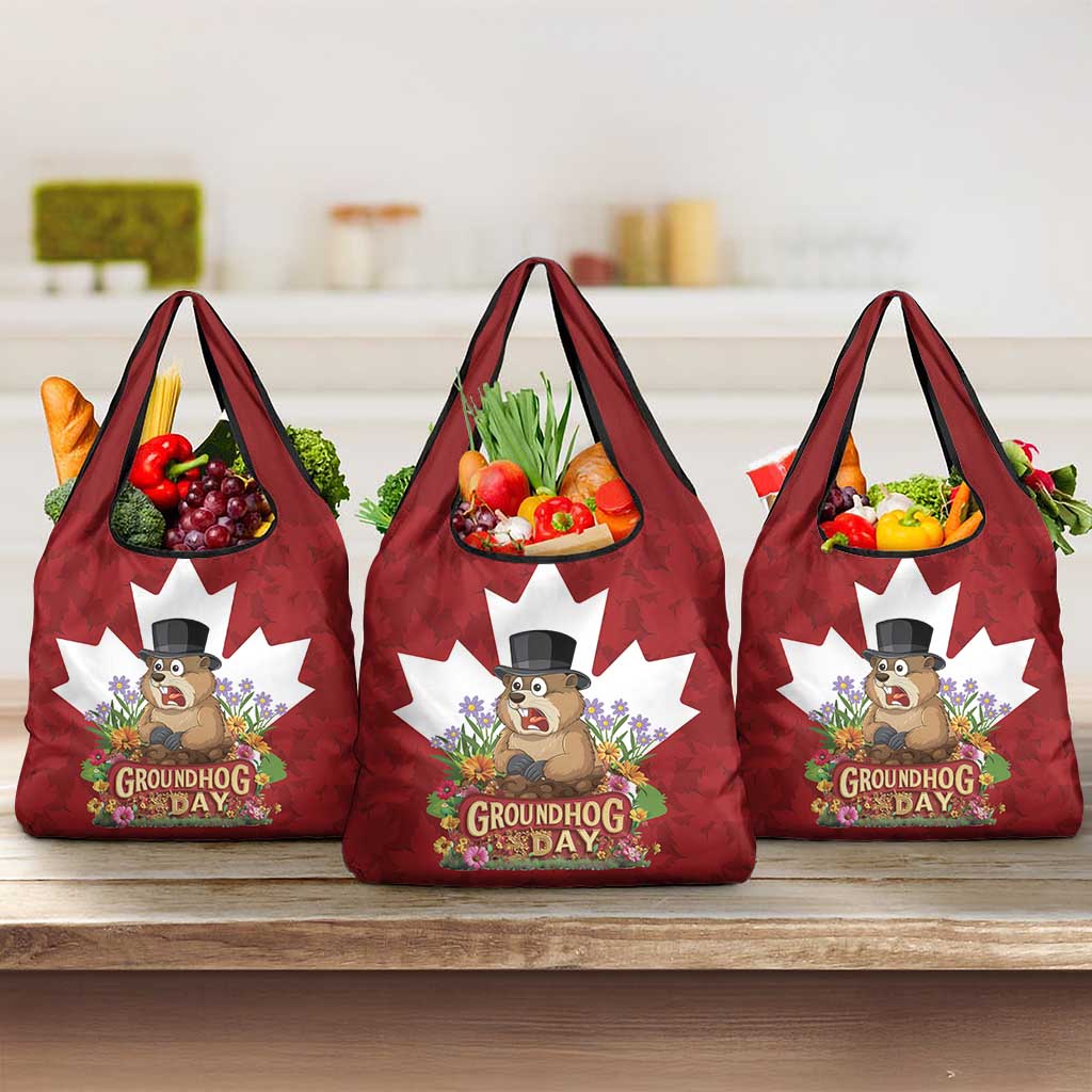 Funny Groundhog Day Grocery Bag Canadian Maple Leaf - Wonder Print Shop