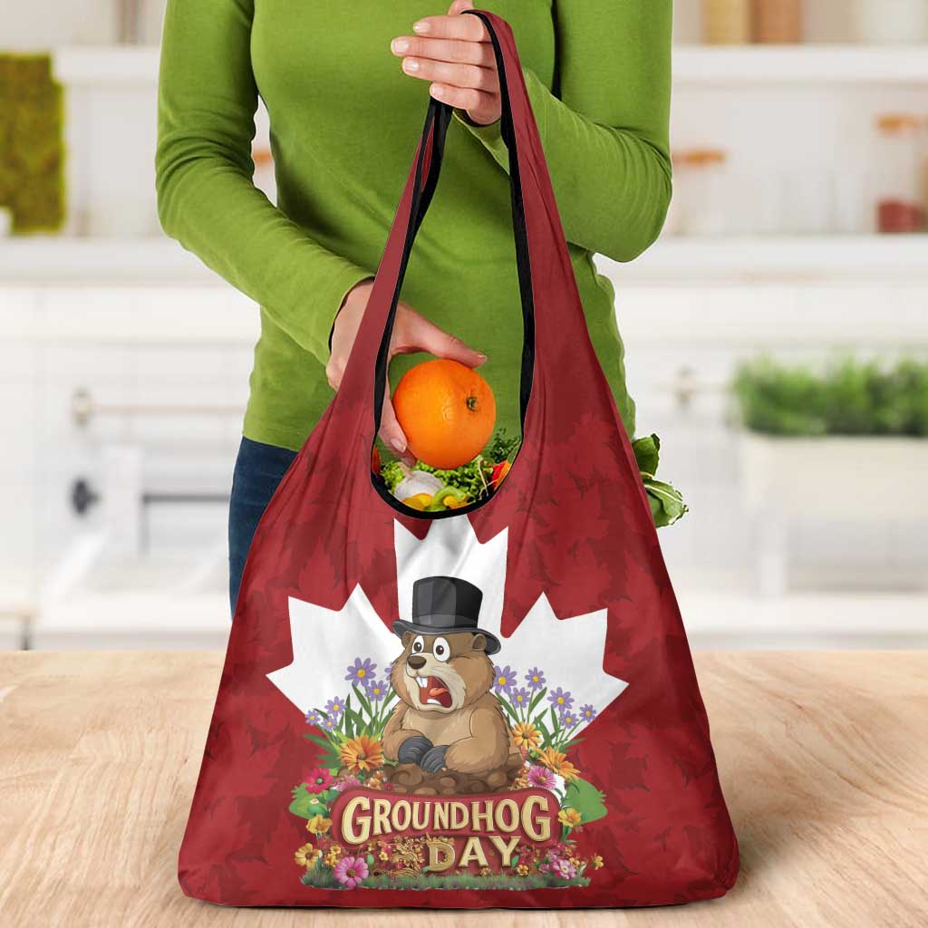 Funny Groundhog Day Grocery Bag Canadian Maple Leaf - Wonder Print Shop