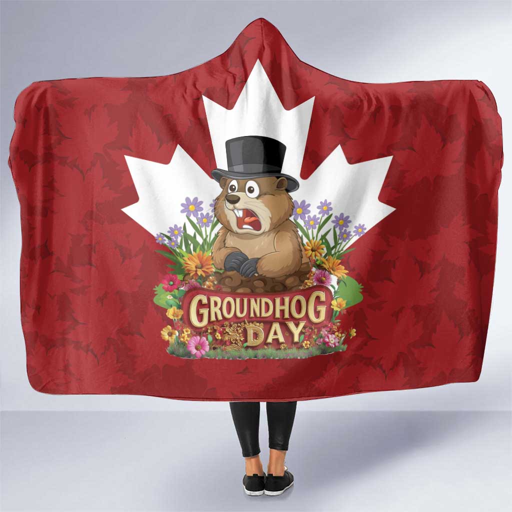 Funny Groundhog Day Hooded Blanket Canadian Maple Leaf - Wonder Print Shop