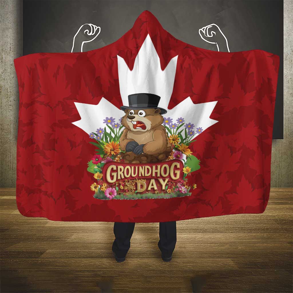 Funny Groundhog Day Hooded Blanket Canadian Maple Leaf - Wonder Print Shop