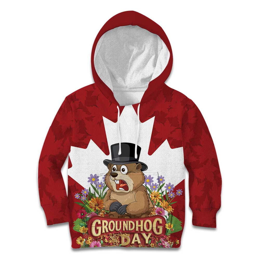 Funny Groundhog Day Kid Hoodie Canadian Maple Leaf - Wonder Print Shop