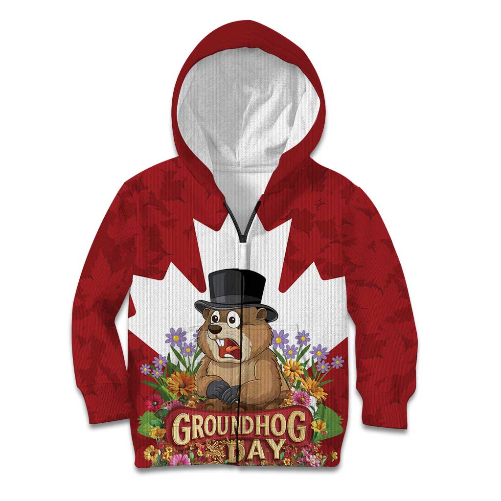 Funny Groundhog Day Kid Hoodie Canadian Maple Leaf - Wonder Print Shop
