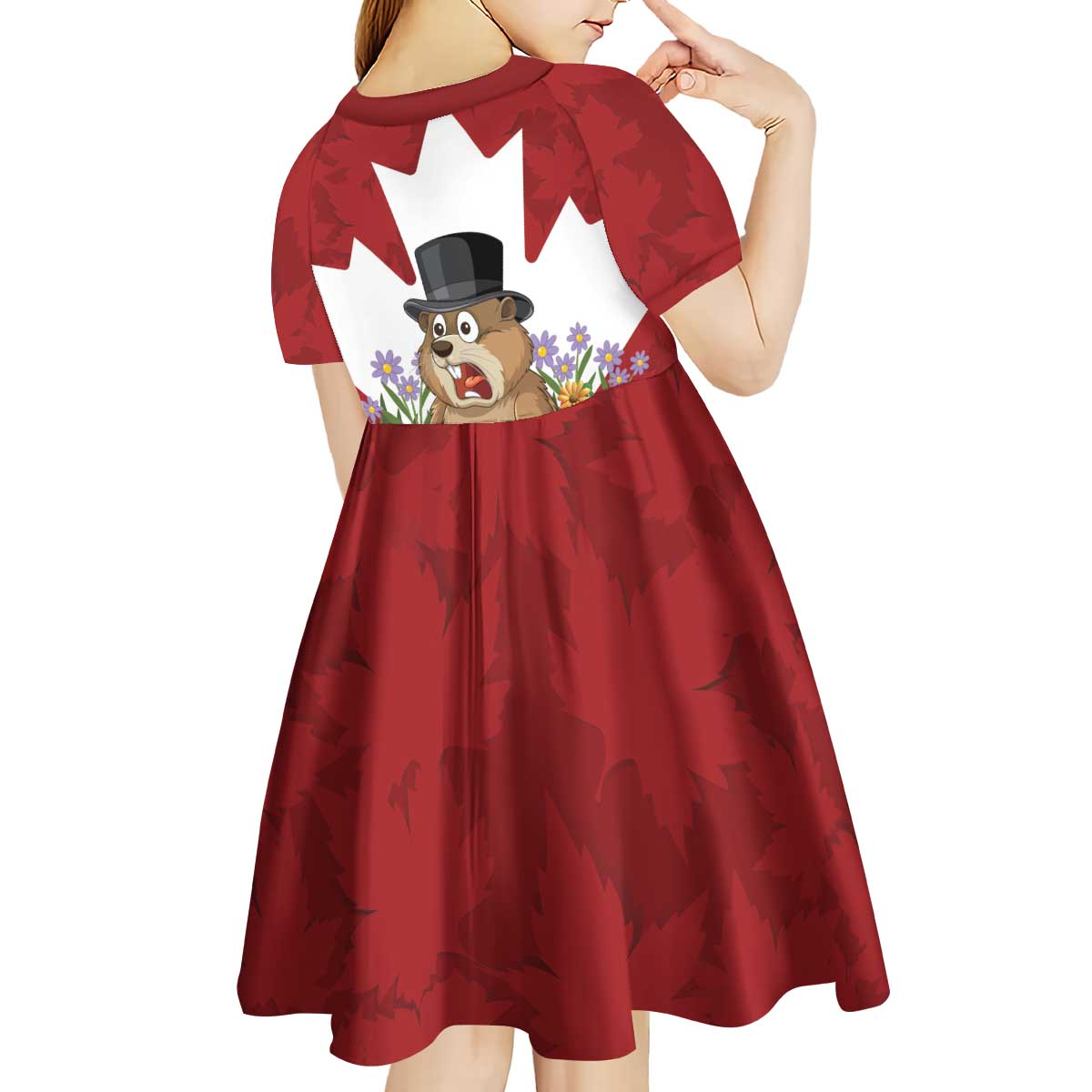 Funny Groundhog Day Kid Short Sleeve Dress Canadian Maple Leaf - Wonder Print Shop