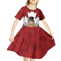 Funny Groundhog Day Kid Short Sleeve Dress Canadian Maple Leaf - Wonder Print Shop