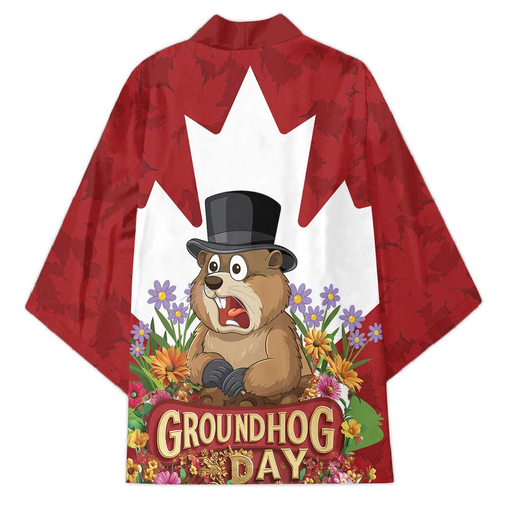 Funny Groundhog Day Kimono Canadian Maple Leaf - Wonder Print Shop