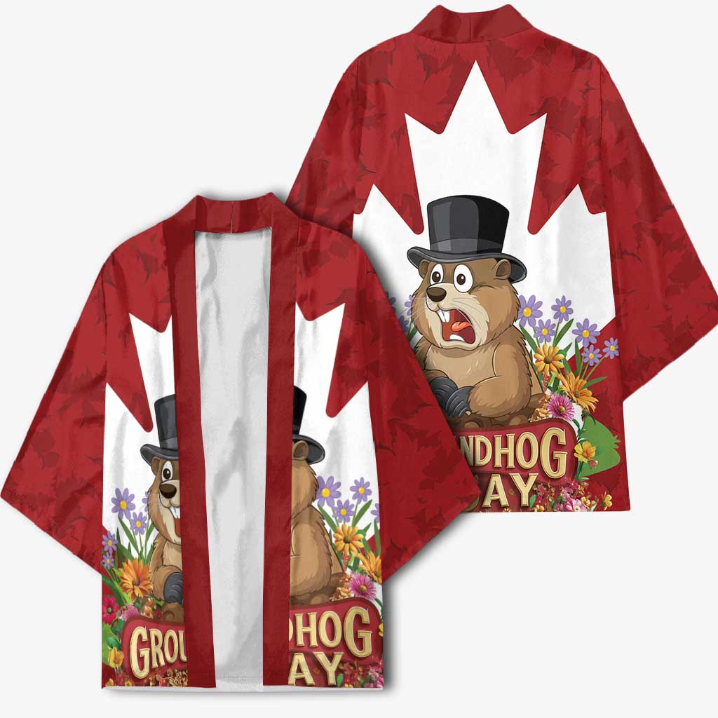 Funny Groundhog Day Kimono Canadian Maple Leaf - Wonder Print Shop