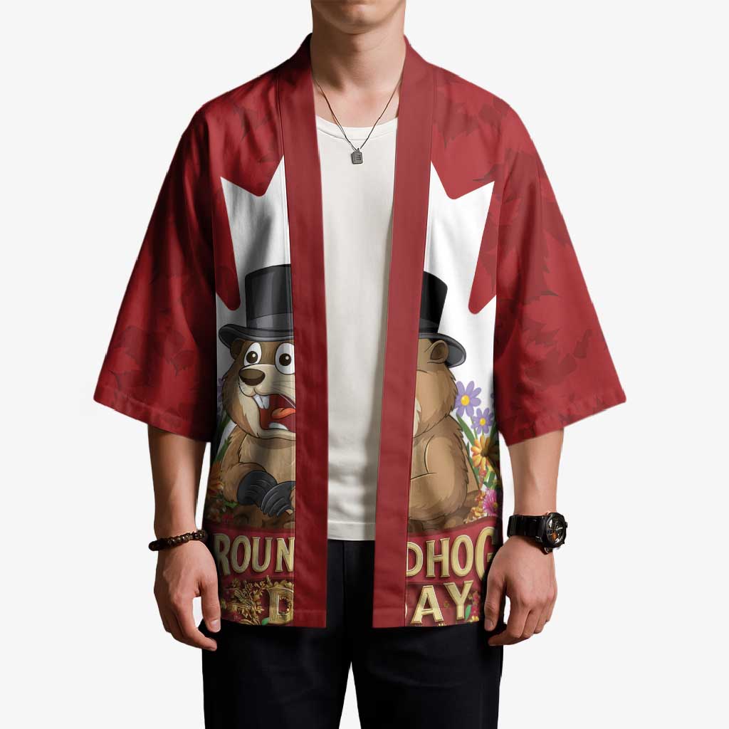 Funny Groundhog Day Kimono Canadian Maple Leaf - Wonder Print Shop