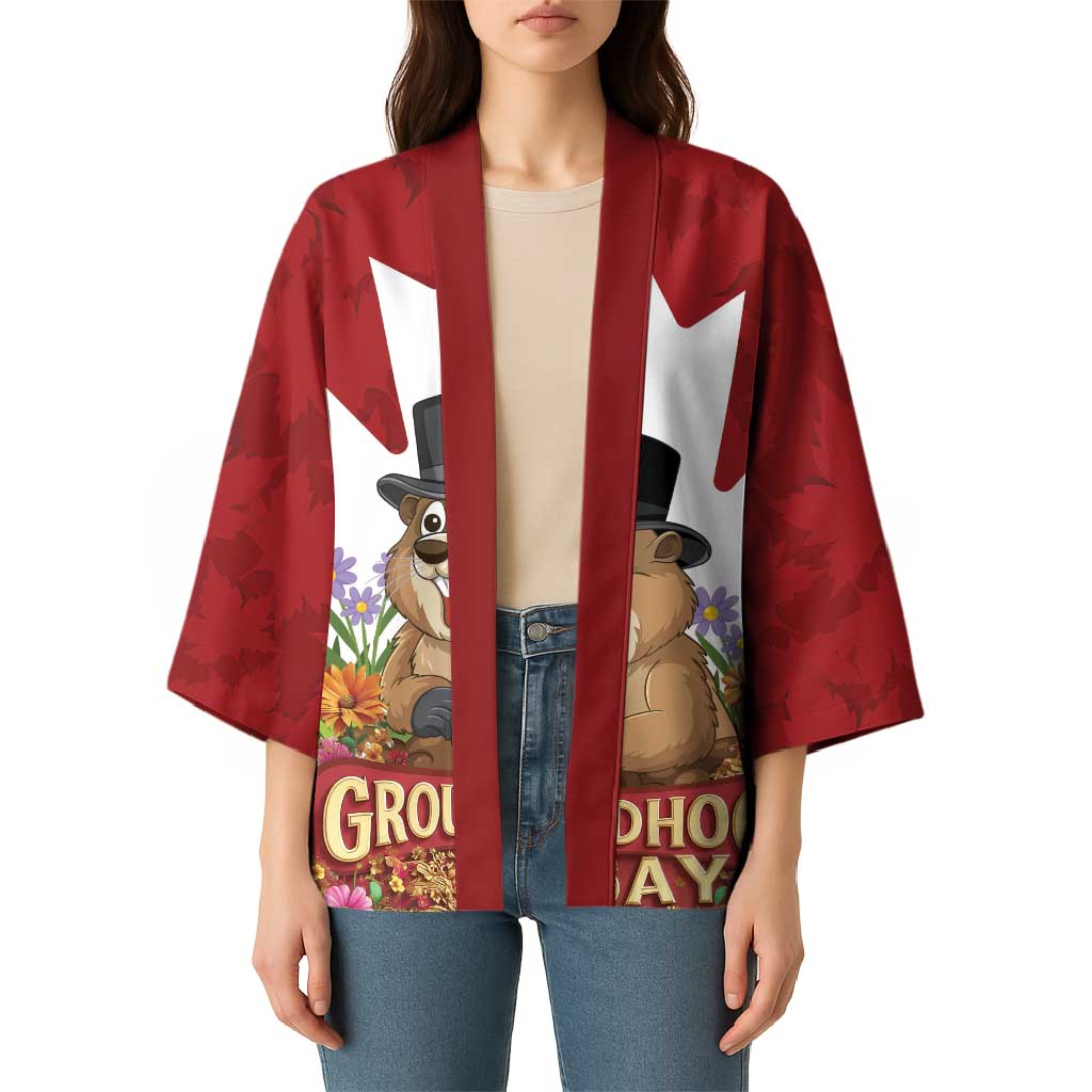 Funny Groundhog Day Kimono Canadian Maple Leaf - Wonder Print Shop