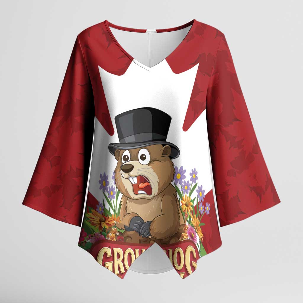Funny Groundhog Day Kimono Sleeve Blouse Canadian Maple Leaf - Wonder Print Shop