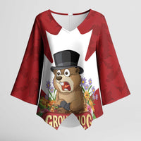 Funny Groundhog Day Kimono Sleeve Blouse Canadian Maple Leaf - Wonder Print Shop