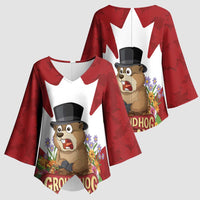 Funny Groundhog Day Kimono Sleeve Blouse Canadian Maple Leaf - Wonder Print Shop