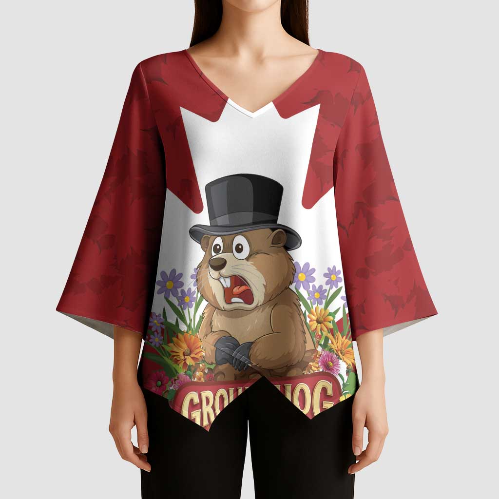 Funny Groundhog Day Kimono Sleeve Blouse Canadian Maple Leaf - Wonder Print Shop