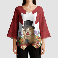 Funny Groundhog Day Kimono Sleeve Blouse Canadian Maple Leaf - Wonder Print Shop