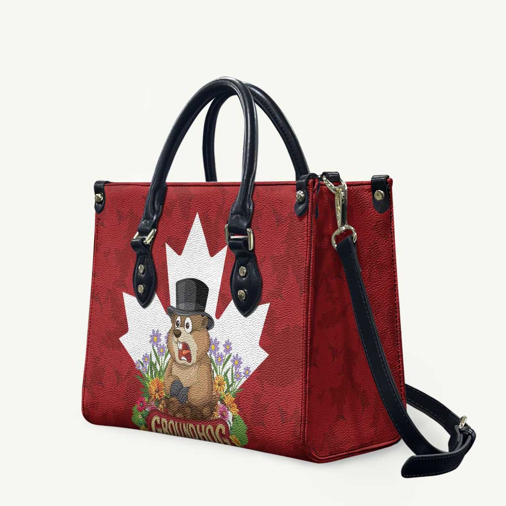 Funny Groundhog Day Leather Bag Canadian Maple Leaf - Wonder Print Shop