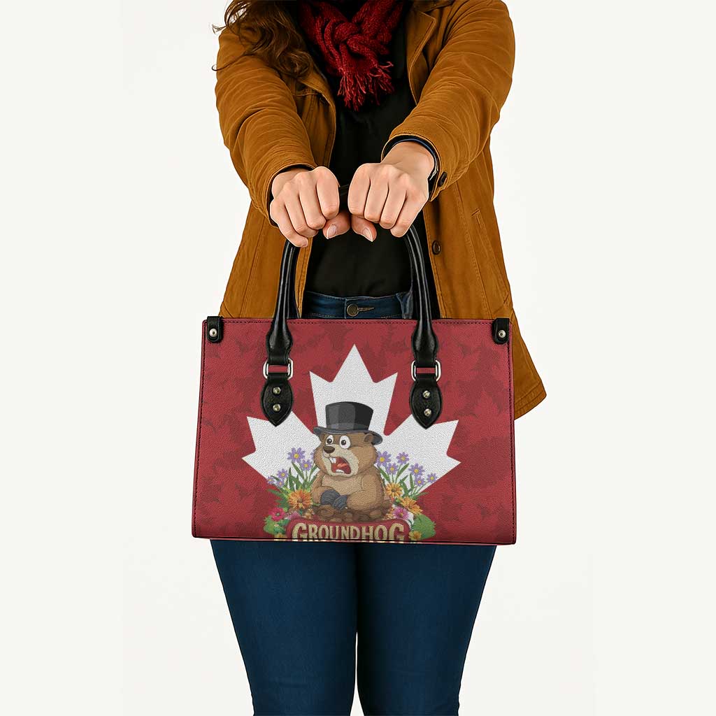Funny Groundhog Day Leather Bag Canadian Maple Leaf - Wonder Print Shop