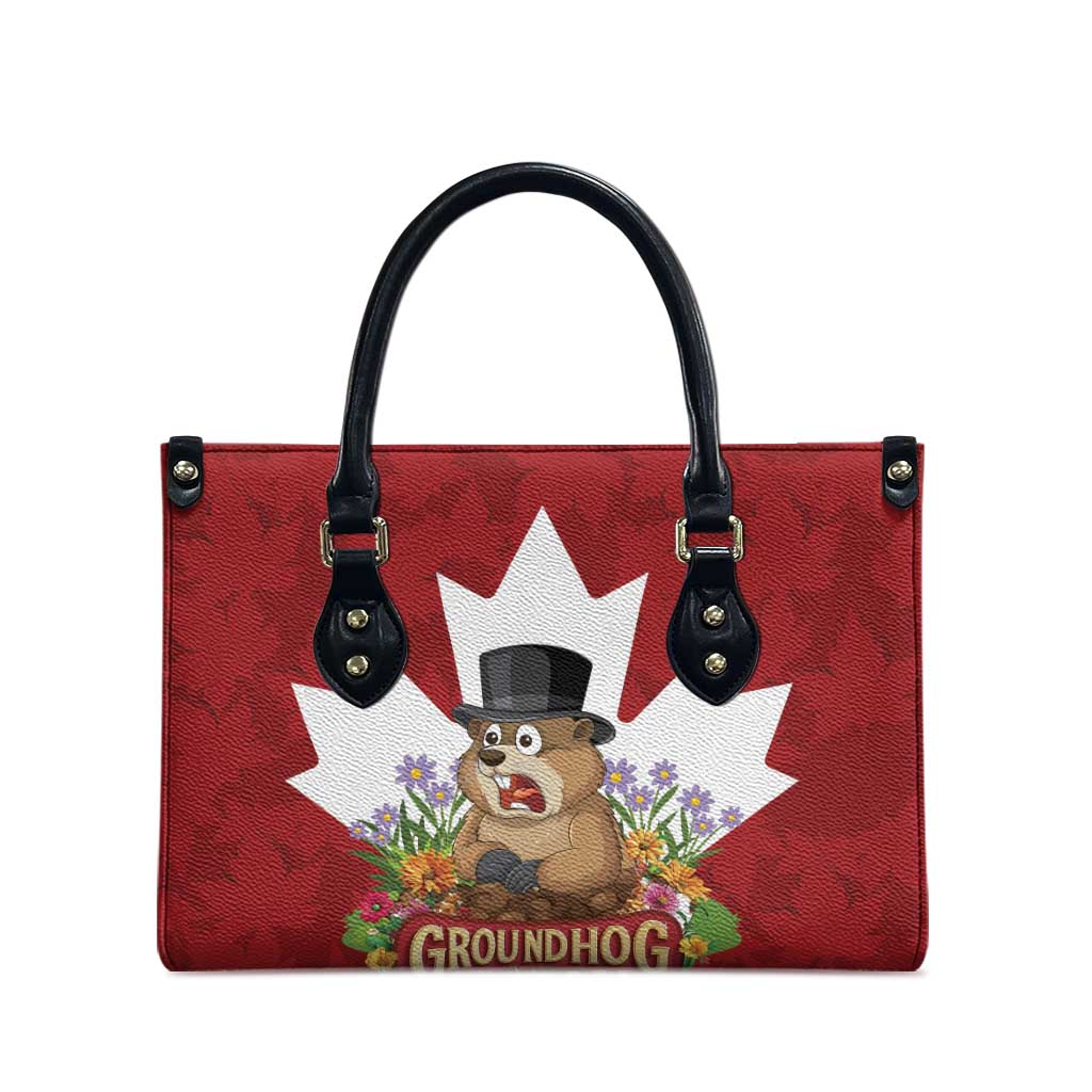 Funny Groundhog Day Leather Bag Canadian Maple Leaf - Wonder Print Shop