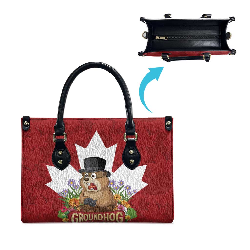 Funny Groundhog Day Leather Bag Canadian Maple Leaf - Wonder Print Shop