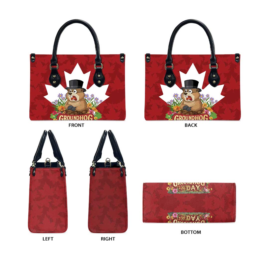 Funny Groundhog Day Leather Bag Canadian Maple Leaf - Wonder Print Shop