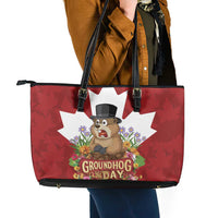 Funny Groundhog Day Leather Tote Bag Canadian Maple Leaf - Wonder Print Shop