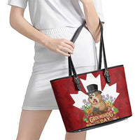 Funny Groundhog Day Leather Tote Bag Canadian Maple Leaf - Wonder Print Shop