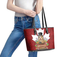 Funny Groundhog Day Leather Tote Bag Canadian Maple Leaf - Wonder Print Shop