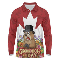 Funny Groundhog Day Long Sleeve Polo Shirt Canadian Maple Leaf - Wonder Print Shop