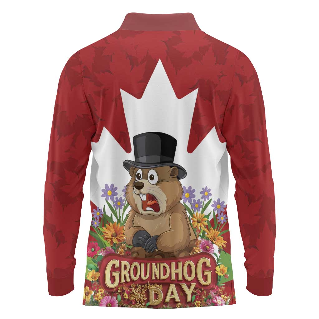 Funny Groundhog Day Long Sleeve Polo Shirt Canadian Maple Leaf - Wonder Print Shop