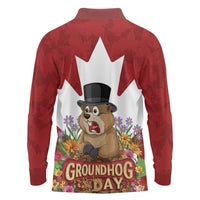 Funny Groundhog Day Long Sleeve Polo Shirt Canadian Maple Leaf - Wonder Print Shop