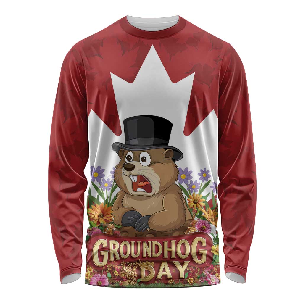 Funny Groundhog Day Long Sleeve Shirt Canadian Maple Leaf - Wonder Print Shop