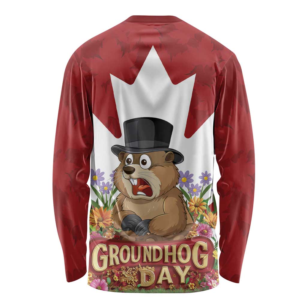 Funny Groundhog Day Long Sleeve Shirt Canadian Maple Leaf - Wonder Print Shop