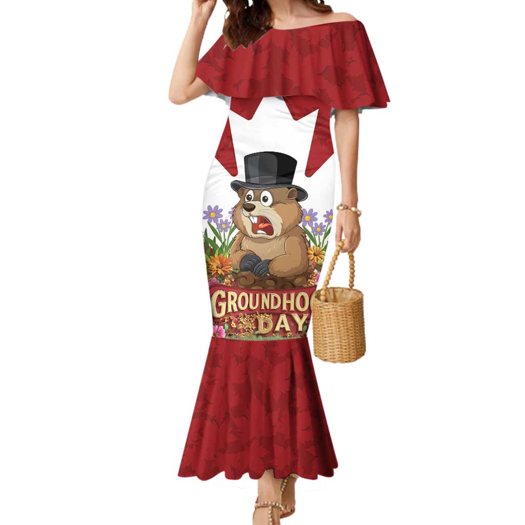 Funny Groundhog Day Mermaid Dress Canadian Maple Leaf - Wonder Print Shop