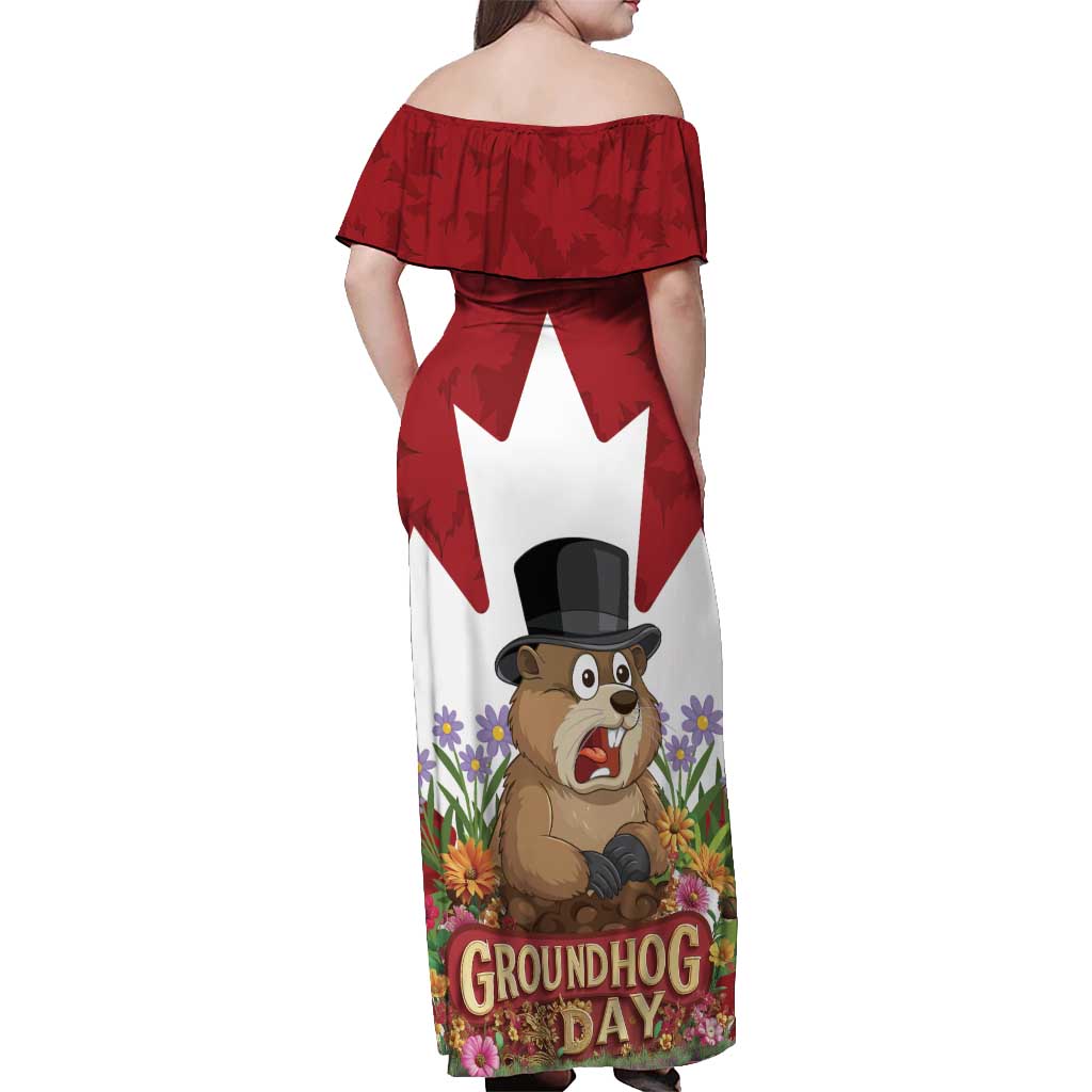 Funny Groundhog Day Off Shoulder Maxi Dress Canadian Maple Leaf - Wonder Print Shop