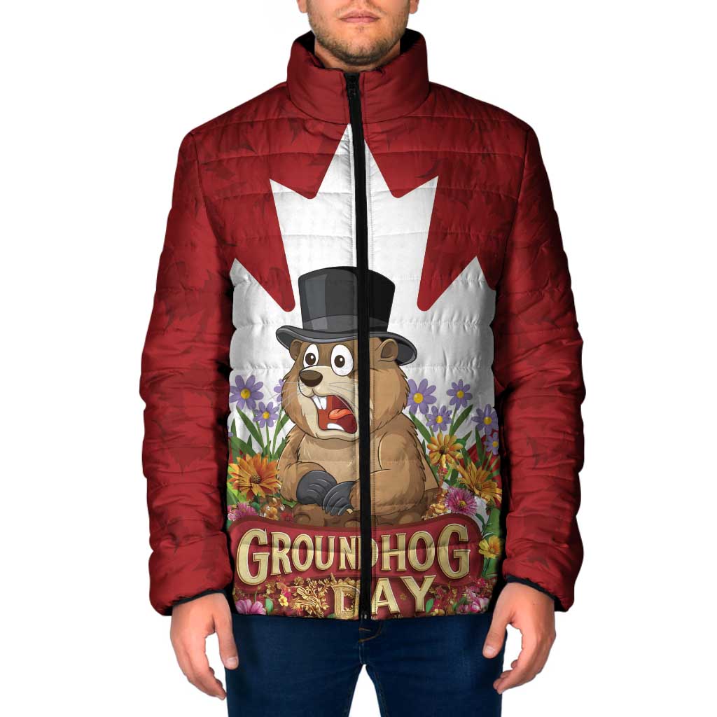 Funny Groundhog Day Padded Jacket Canadian Maple Leaf - Wonder Print Shop
